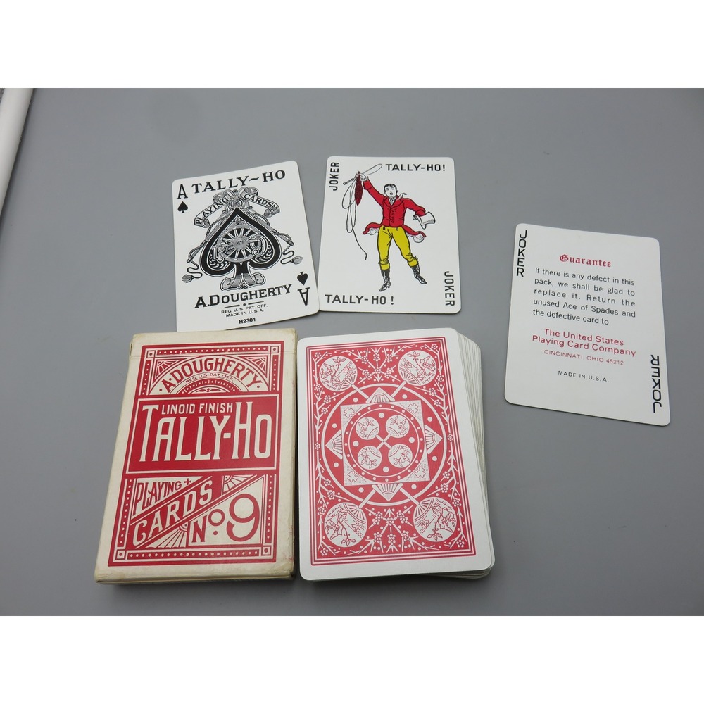 Vintage Tally-Ho No 9 Playing Cards A Dougherty Circle Back Red Linoid Finish
